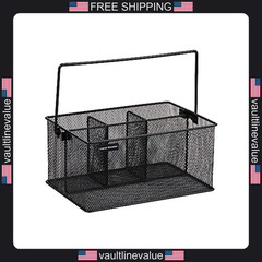 Multi Purpose Storage Caddy 4 Compartment Metal Mesh Kitchen Office Organizer