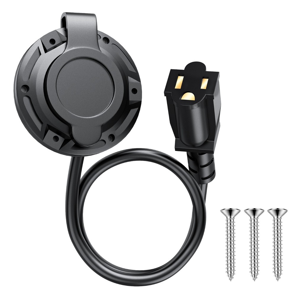 15A 125V AC Port Plug 14AWG Heavy-Duty RV Shore Inlet Power Socket 16-IN