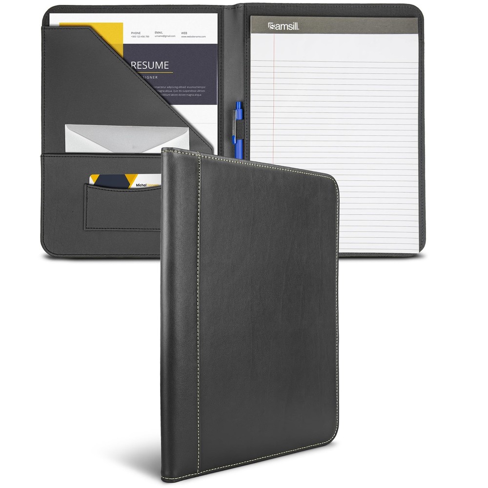 Contrast Stitch Faux-Leather Padfolio, Business Portfolio for Men and Women, …