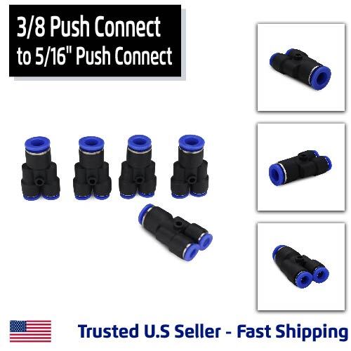 5 Pack, Reduced Y Union Push Connect 3/8″ Tube to 5/16 Tube