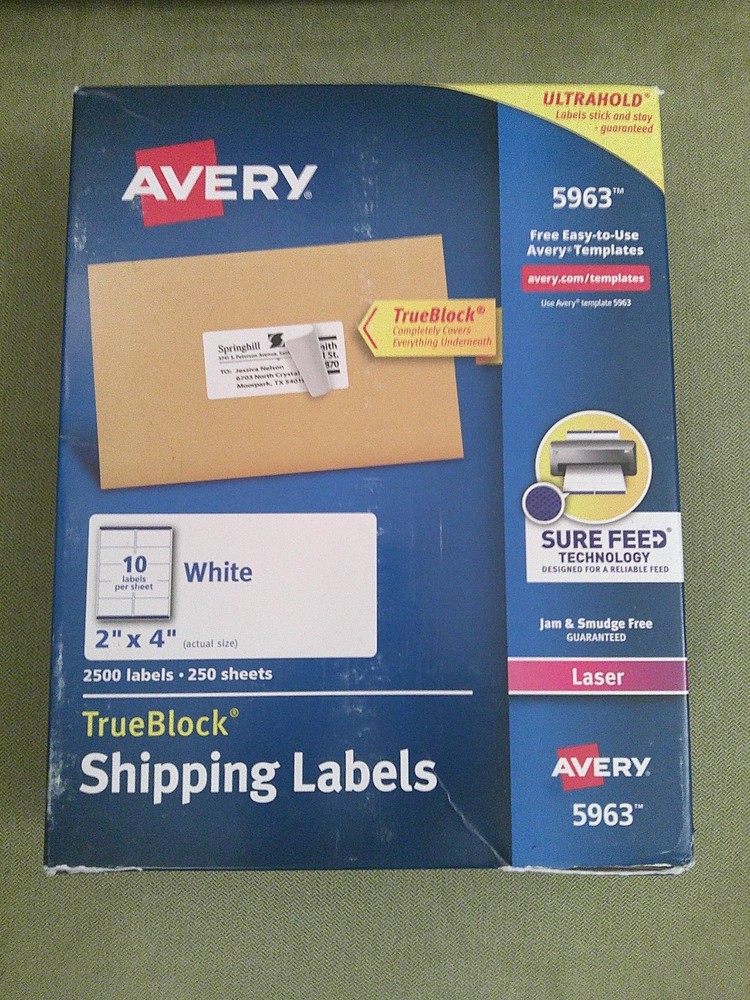 Genuine Avery 5963 Labels for Laser Printer 2″x4″ White: 100 Labels (10 sheets)