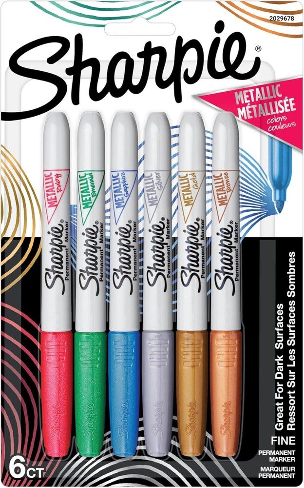 Sharpie Metallic Permanent Markers, Fine Tip, Assorted Colors, 6 Count – Arts