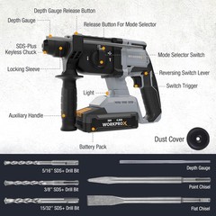 WORKPROX 20V 520W Cordless Brushless Rotary Hammer Drill Kits 7/8″ SDS-Plus 2.0J