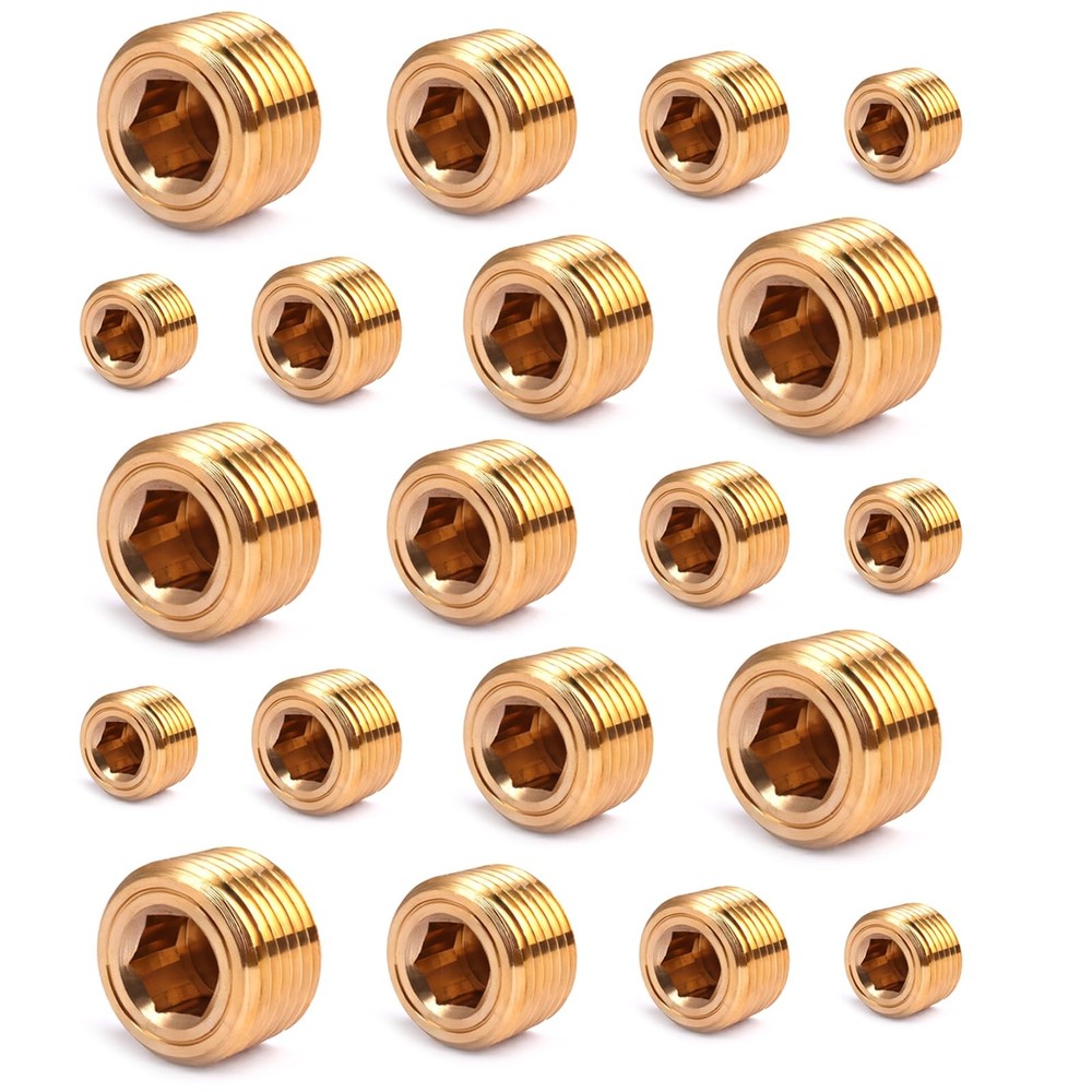 20PCS 1/4″ 1/8″ 3/8″ 1/2″ NPT Male Pipe Plug Brass Internal Kit-20pcs, Yellow
