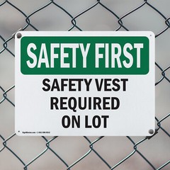 (2 Pack) Safety Vest Required On Lot OSHA Safety First Sign Decal Metal Plastic