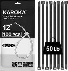 Zip Ties 12 Inch , Black, 50 Lb, UV Resistant Cable Ties for Indoor and Outdoor