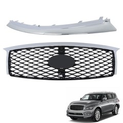 Front Upper Mesh Grille Lower Bumper Trim Chrome Camera Hole QX80 2015 2016 2017