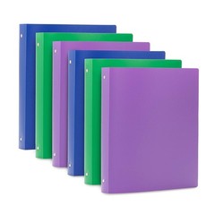 Blue Summit Supplies 6 Pack 3-Ring Plastic Binder 1-Inch Flexible Binder Soft