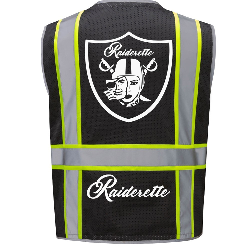 🏈🦺LAS VEGAS RAIDERS REFLECTIVE SAFETY HI-VIS VEST RAIDERETTE LOGO SIZE M-5XL