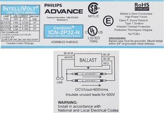 Philips ADVANCE 120V/277V ICN-2P32-N Electronic Ballast T8 Fluorescent/LED Bulb