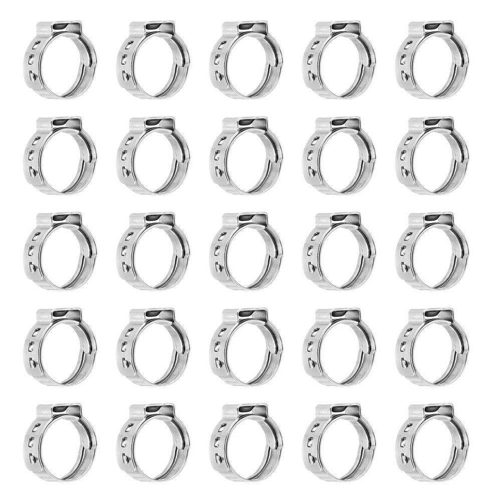 25Pcs 13.9-15.8mm Single Ear Hose Clamps 304 Stainless Steel Stepless Silver,