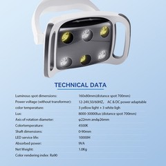 9W Dental 6 LED Lamp Oral Light Lamp For Unit Chair 8-level adjustable Ra90