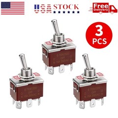 3PCS Heavy Duty DPDT ON/OFF/ON Toggle Switch 20A 125V/15A 250V Screw Terminals