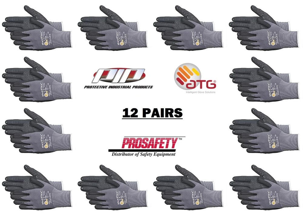 34-844 MaxiFlex Nitrile Grip Dotted Palm Coated PROTECTIVE WORK GLOVES 12-XLARGE