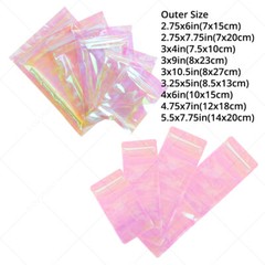 Multi-size Double-Side Glossy Holographic Pink Mylar Flat Zip Lock Pouch Bag