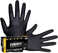 SAS Raven Black Nitrile Gloves Powder Free 7mil BUNDLE OF 4 (100 Gloves/Box)