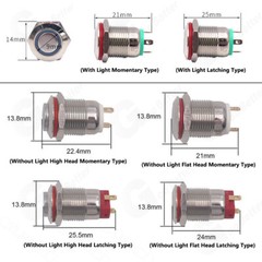 12mm Metal Push Button Switches Latching Momentary ON/OFF Illuminated Waterproof
