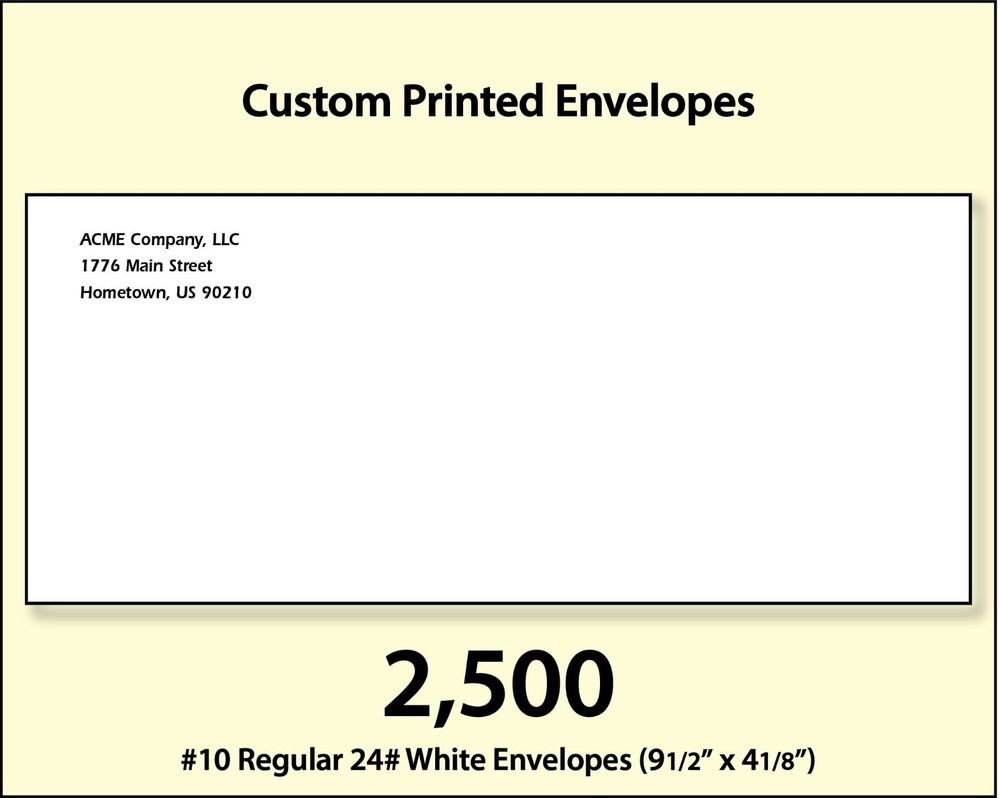 2500 Custom Printed #10 Commercial Regular Envelopes Full Color Digital Printing