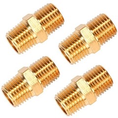 4 pcs Solid Brass Pipe Fitting, Hex Nipple, 1/4″ x 1/4″ NPT Male Pipe Adapter