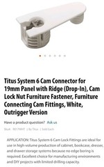1250 Titus Hettich Furniture Connector Fitting 19mm Threaded Dowel Cam Outrigger