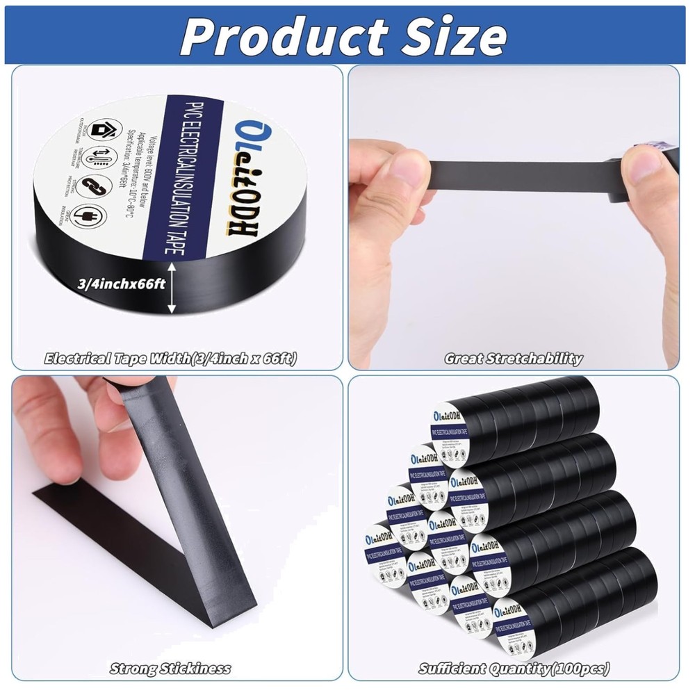 100 Rolls Bulk 3/4 Inch x 66ft, Waterproof Vinyl E