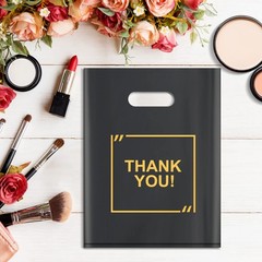 50 Pack Die Cut Plastic Shopping Bags with Thank 50 Count (Pack of 1), Black