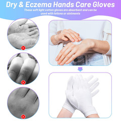 6 Pairs 100% Moisturizing Gloves for Dry Hands Overnight, 10 Pairs White Cot…