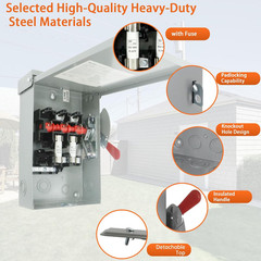 2P 60Amp Fusible Disconnect Switch, 120V/240V Heavy Duty Safety Switch, NEMA 3R