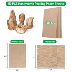50 Pcs, 10.6″ x 14.5″ Bubble Cushioning Wrap Honeycomb Packing Paper Sheets