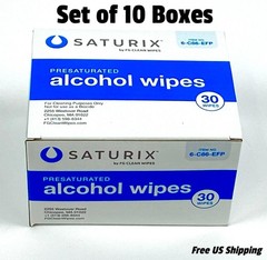Saturix 8×6 Inch Pre-Saturated Alcohol Wipes 30-Pack Medical Cleaning Set of 10