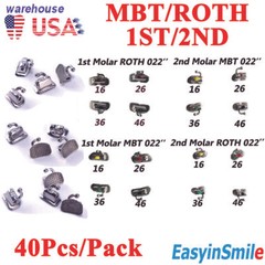 40pc Dental Orthodontic Buccal Tubes Roth 022 1st Molar Bondable Non-Convertible