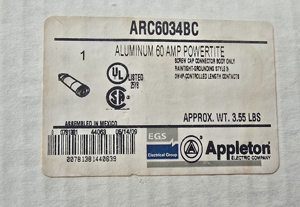 Appleton ARC6034BC Pin & Sleeve Screw Cap Connector Body Aluminum POWERTITE 3w4p
