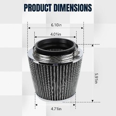 Universal Clamp-On Air Intake Filter, 76 89 102MM (3/3.5/4in) Hi Color: Silver