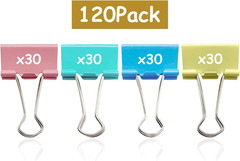 120pcs Small Binder Clips 3/4 Inch Metal Paper Clamps Colorful Office Use Desk