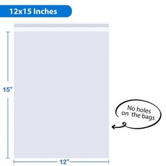 12 x 15 Clear Plastic T-Shirt Bags with Clothing Size Stickers, 100 Pcs Cel