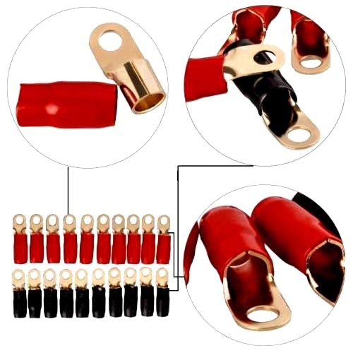 4 Gauge GOLD Ring Terminal 40pcs 4 AWG Wire Crimp Cable Red/Black Boots 5/16″