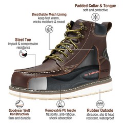HISEA Men’s Moc Toe Work Boots 6 Inch Steel Soft Toe Working Safety Boots Shoes