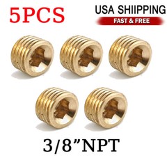 USA 5Pcs 3/8″ NPT Male Brass Internal Hex Head Socket Pipe Plugs End Cap Acc