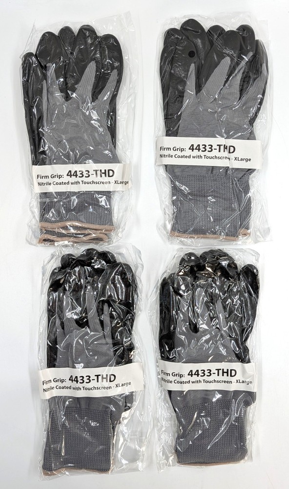 New! 4 Pairs Firm Grip X-Large Touchscreen Compatible Nitrile Coated Work Gloves