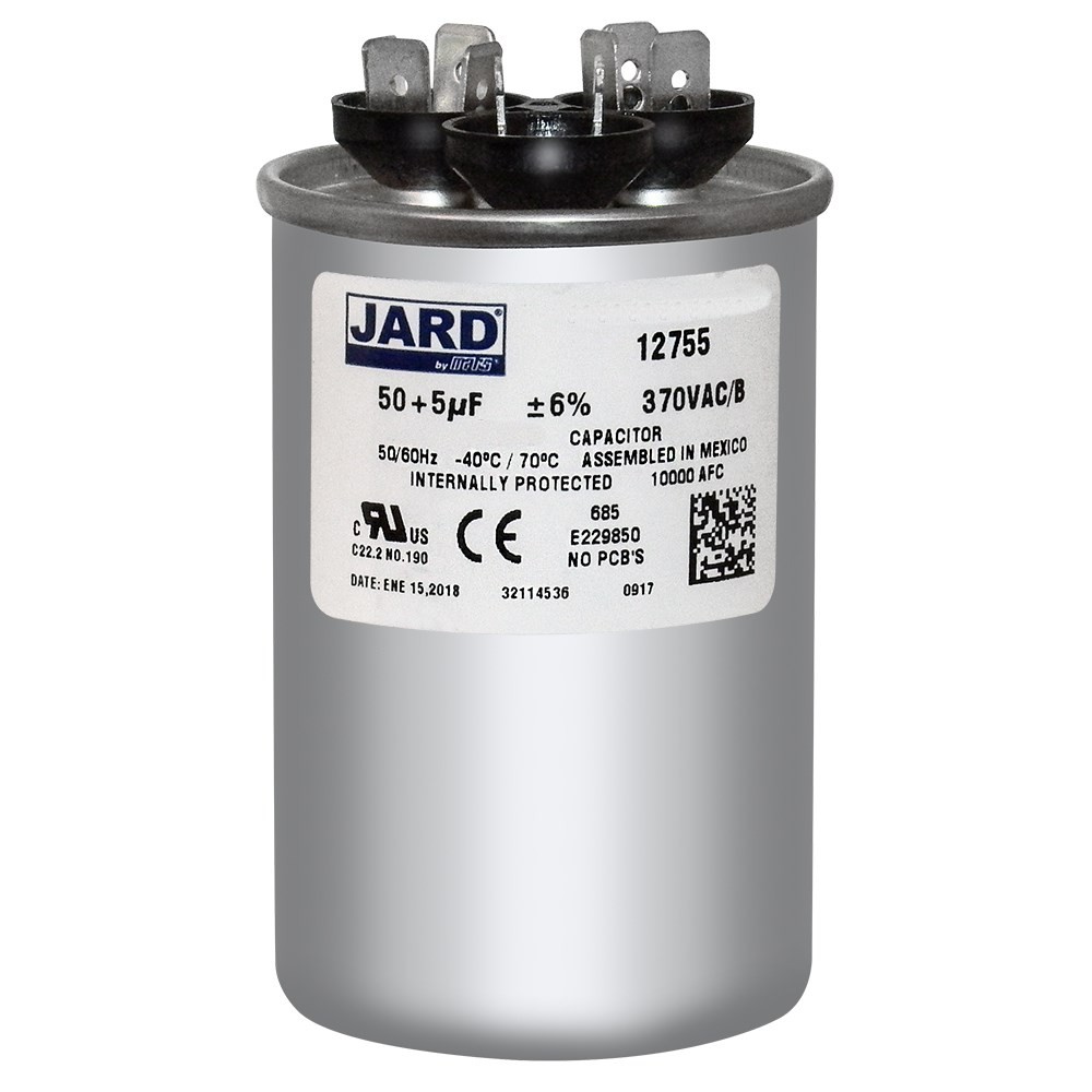 50+5 uF MFD 370-440 VAC CBB65D Dual Round Run Capacitor # 12755 325P5005H37N26A5