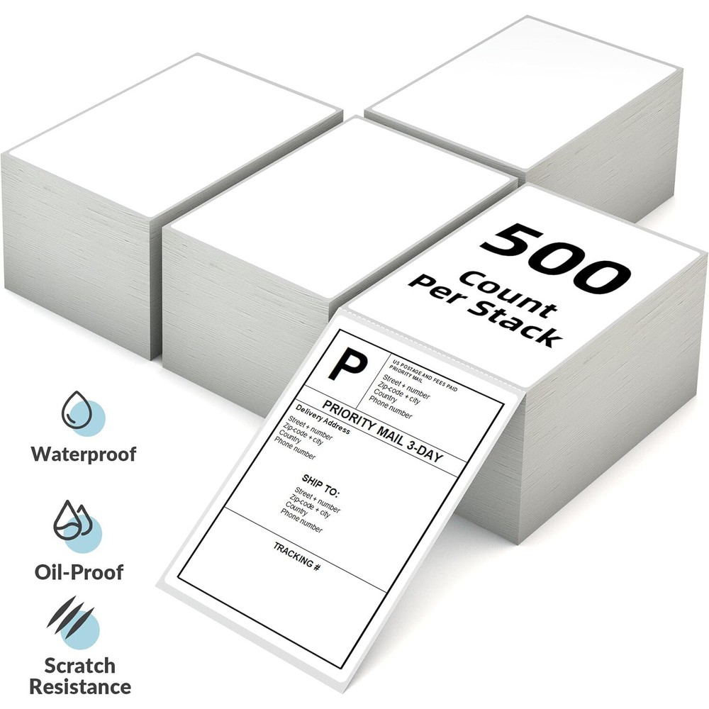 10000x 4″ x 6″ Fanfold Direct Thermal Shipping Labels for Zebra & Rollo Printers