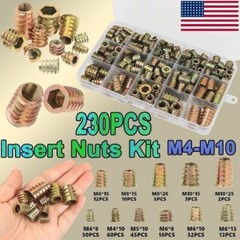 230Pcs THREADED HEX DRIVE INSERT FIXING WOOD SCREW INSERTS NUTS M4/M5/M6M8/M10