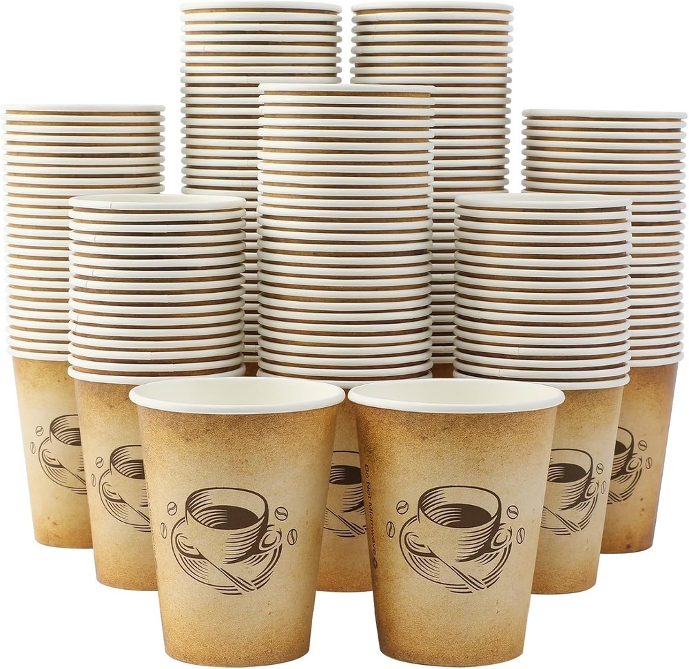 Clawsoff 300-Pack 12oz Disposable Coffee Cups – Retro, Leak-Proof, Hot/Cold