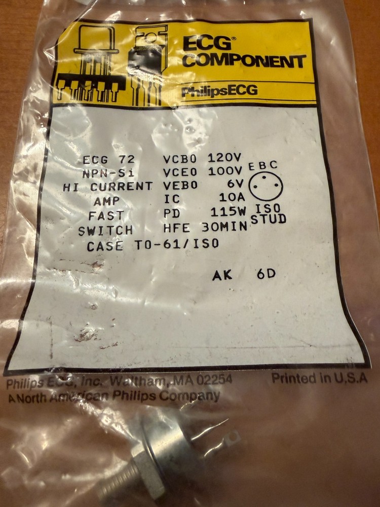ECG 72 NPN Hi Current Amp Switch Transistor Line NTE72 TO-61