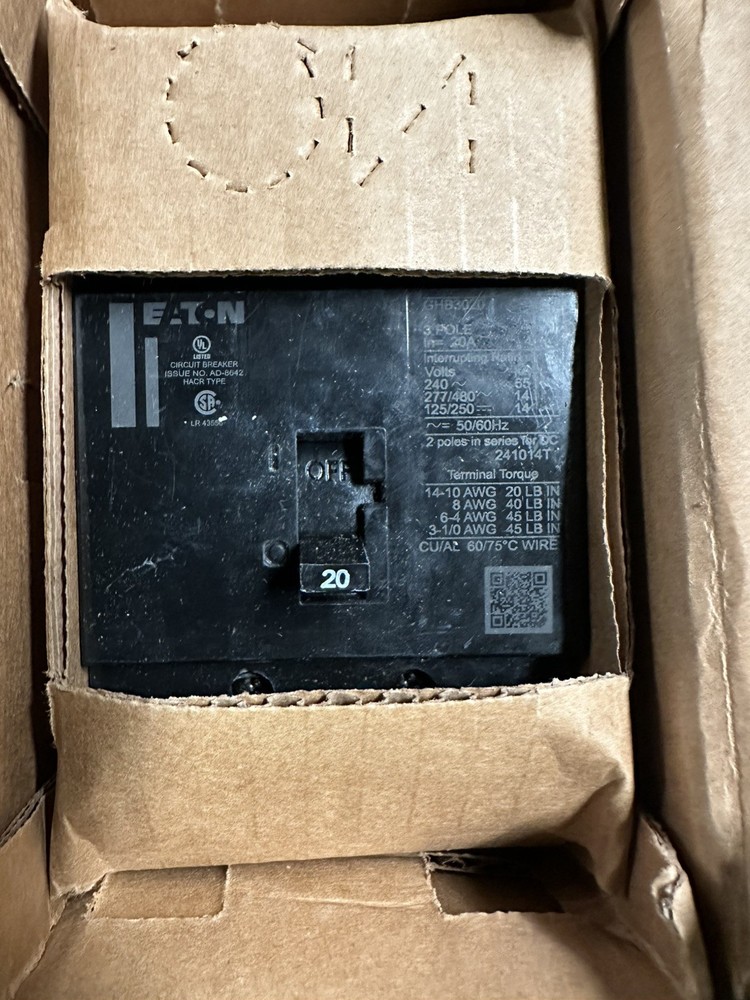 BRAND NEW IN BOX – EATON – GHB3020 – THERMAL MAGNETIC CIRCUIT BREAKER, 20A ,3P