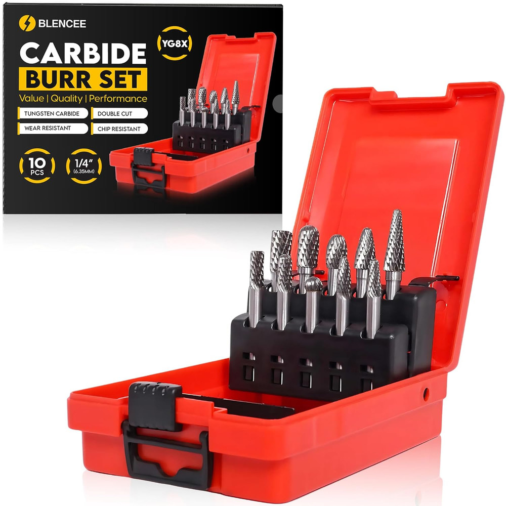 10Pcs Tungsten Carbide Burr Set 1/4″ Shank Double Cut Die Grinder Bits