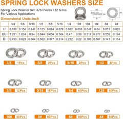 376Pcs SAE Spring Lock Washer Assortment Kit 304 Stainless 4#-3/4″ | 12 sizes