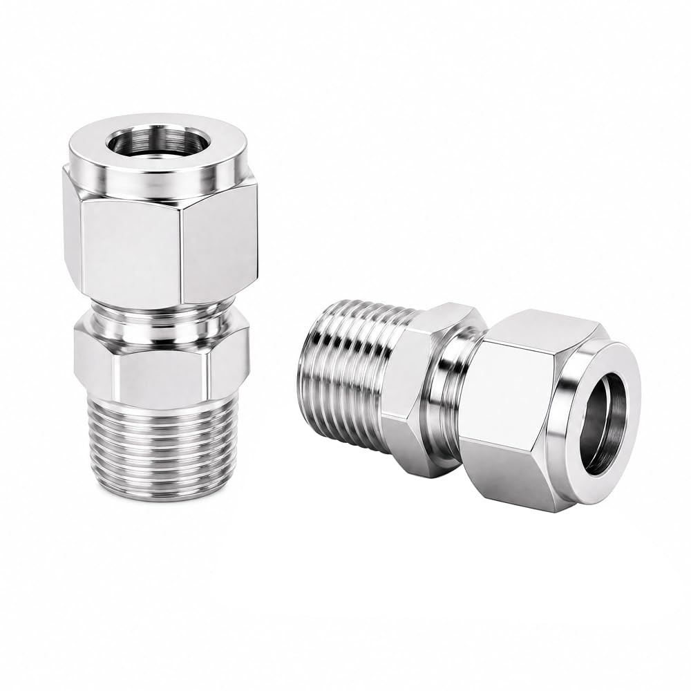 Pysrych 304 Stainless Steel Compression Fitting 1/4″ OD x 1/8″ NPT, Copper