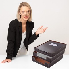 Leather Letter Tray Desk Organizer, Stackable Mail Paper Holder, Coffee