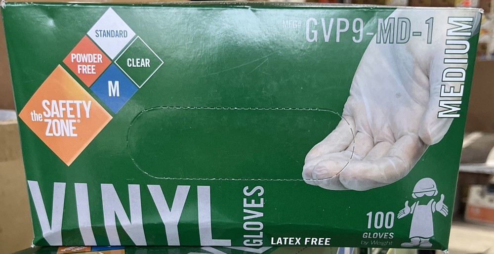 Safety Zone Vinyl Latex free Gloves clear Size Medium Box Of 100 GVP9-MD-1 NEW